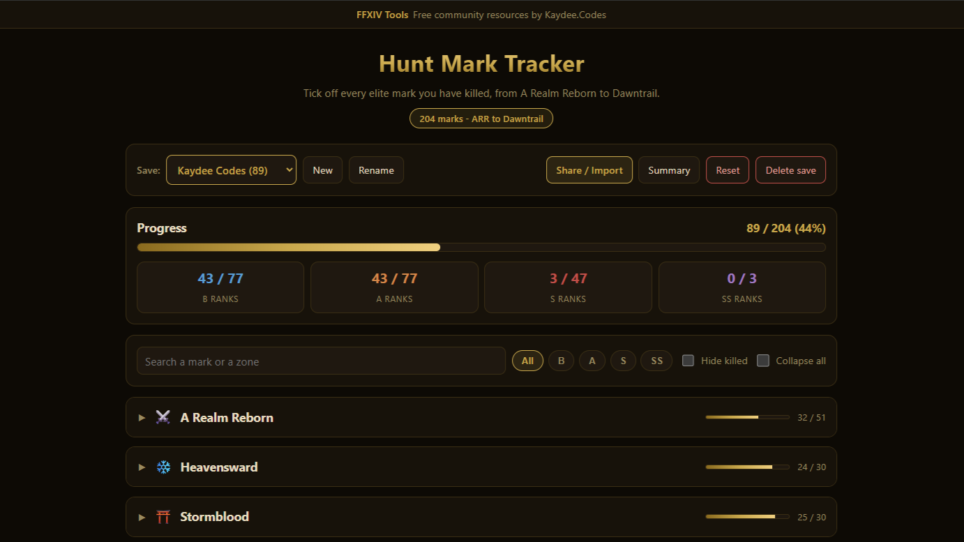 Hunt Mark Tracker screenshot